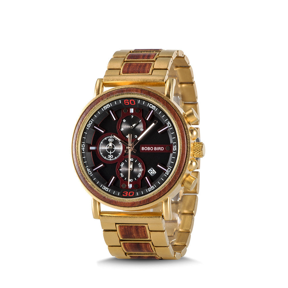BOBOBIRD Wooden Multi-functional Business Quartz Watch for Men