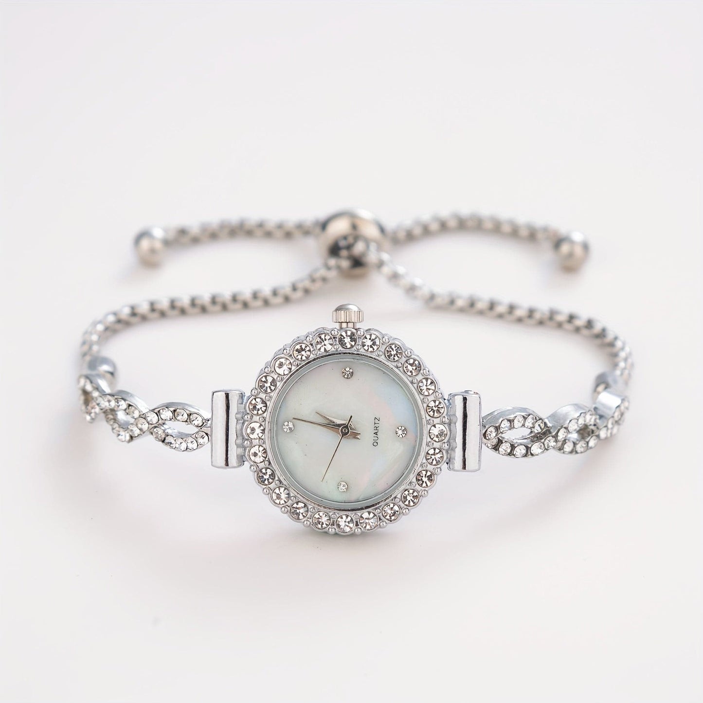 Luxury Women's Rhinestone Quartz Bracelet Watch – Elegant Iridescent Dial