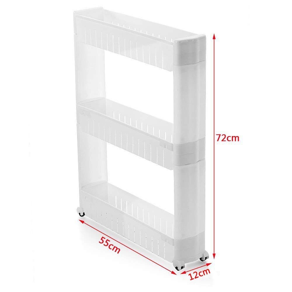 Multipurpose 3 Layer Slim Side Space Saving Storage Organizer Rack Shelf