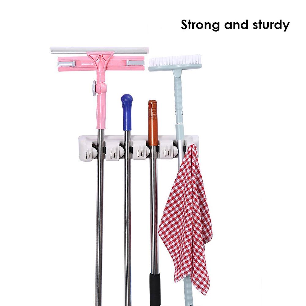 4-Layer Mop and Broom Holder, Garden Tool Organizer, Multipurpose Wall Mounted 