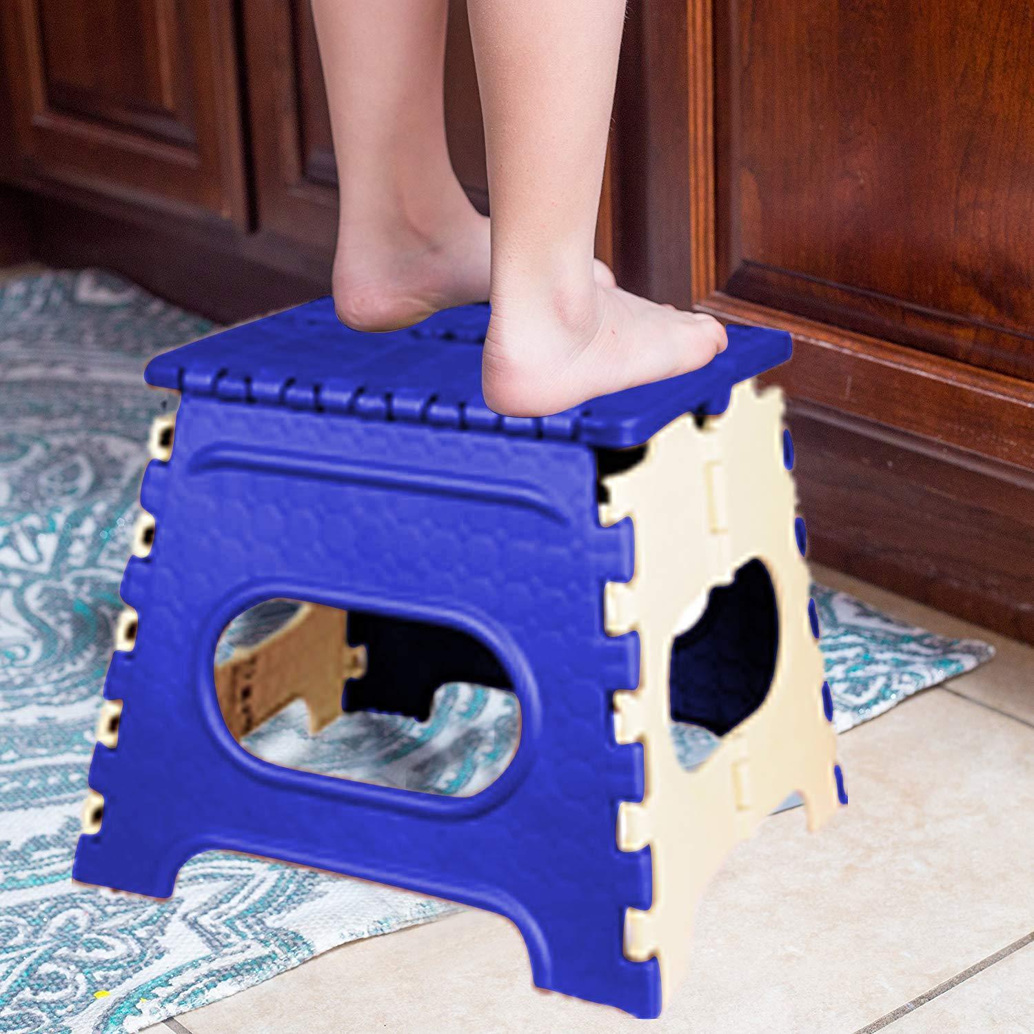 12 Inch Plastic Folding Step Stool for Kids and Adults with Handle (Multicolor)