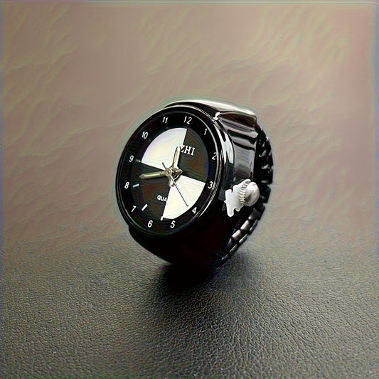 Black Quartz Ring Watch – Casual Unisex Digital Finger Watch