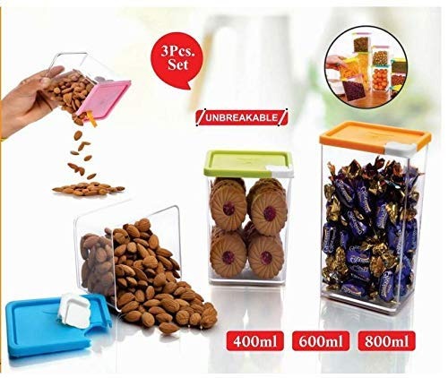 Multipurpose Transparent Storage Jars & Container Set 400ml, 600ml, 800ml (Pack of 3) 