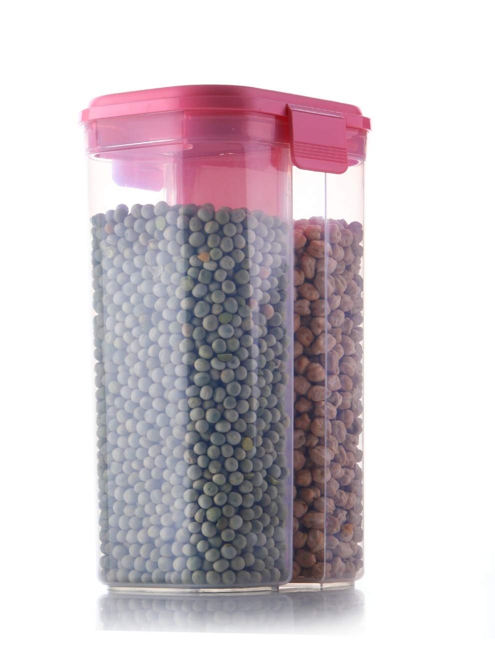 Plastic 2 Sections Air Tight Transparent Food Grain Cereal Storage Container (2 ltr)