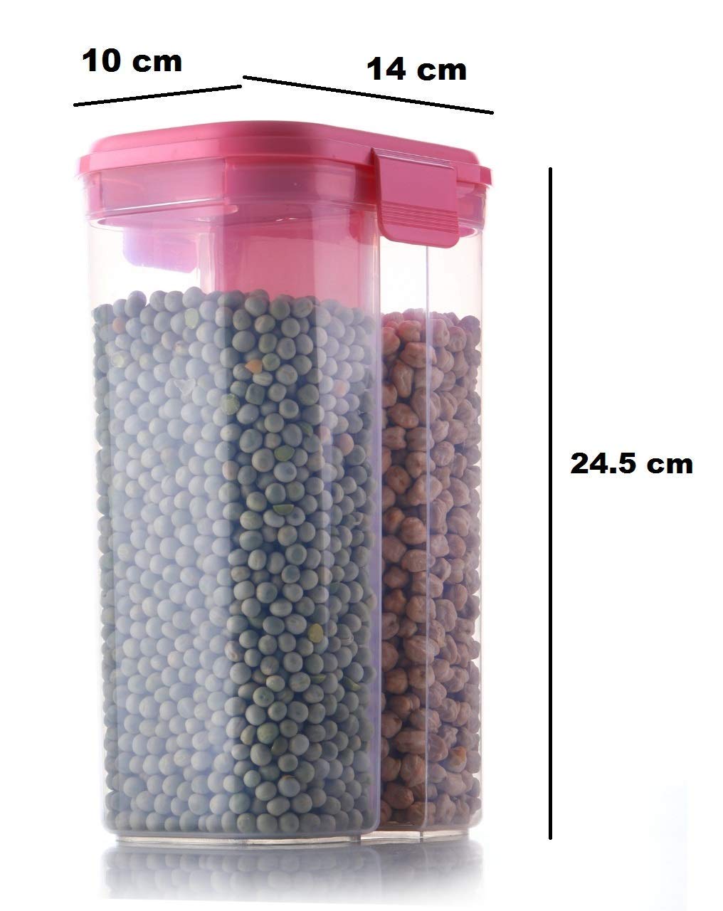 Plastic 2 Sections Air Tight Transparent Food Grain Cereal Storage Container (2 ltr)