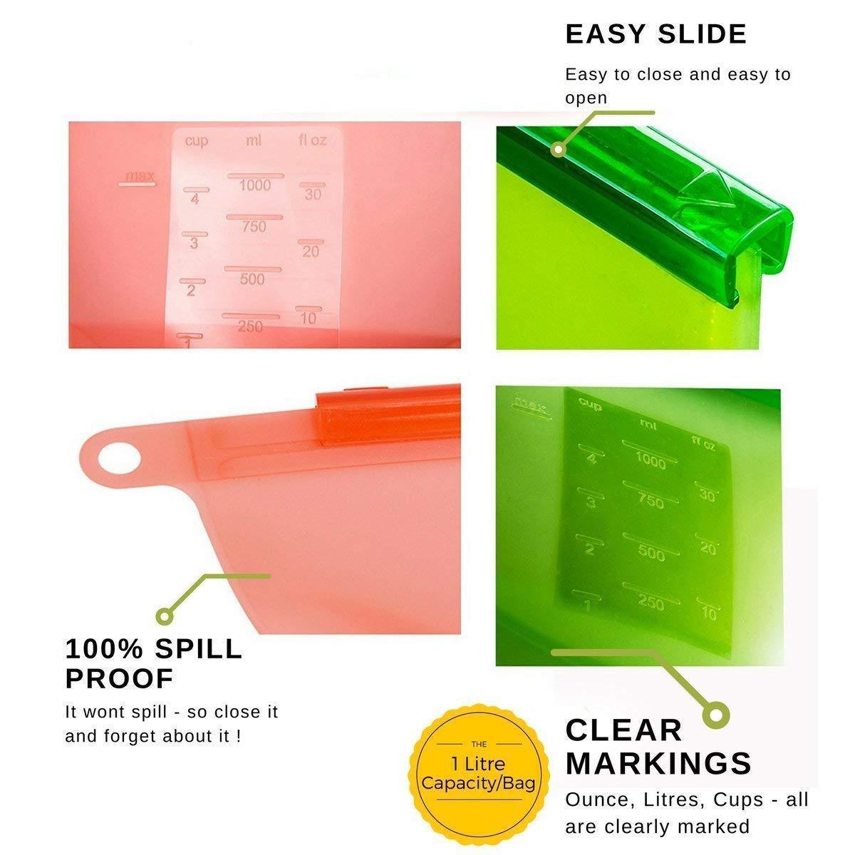 Reusable Silicone Airtight Leakproof Food Storage Bag - 1 ltr