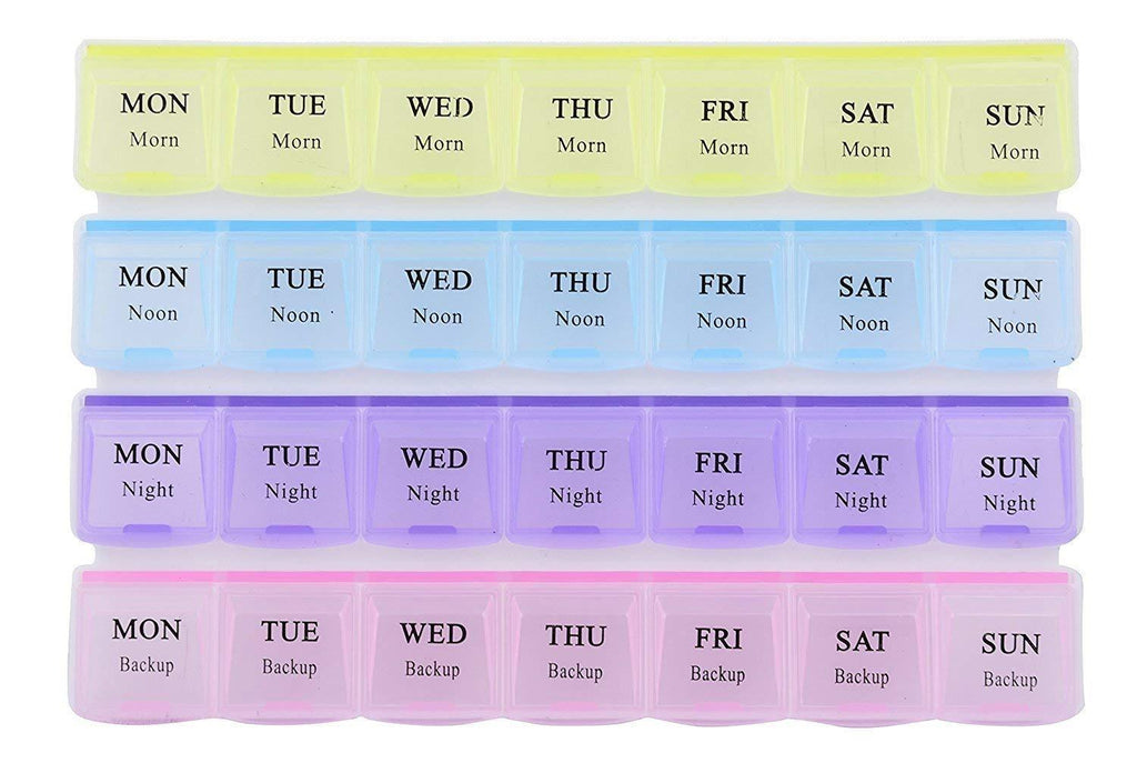 Pill Case- 4 Row 28 Squares Weekly 7 Days Tablet Box Holder Medicine Storage Organizer Container