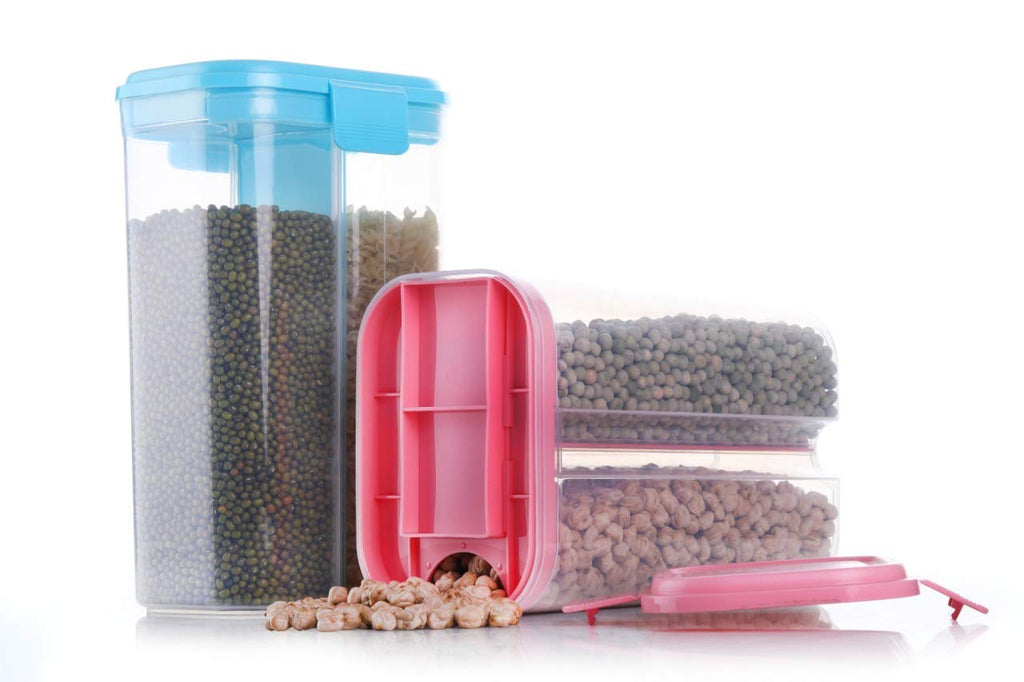 Plastic 2 Sections Air Tight Transparent Food Grain Cereal Storage Container (2 ltr)