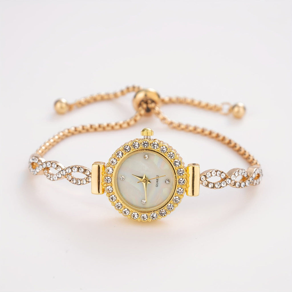 Luxury Women's Rhinestone Quartz Bracelet Watch – Elegant Iridescent Dial
