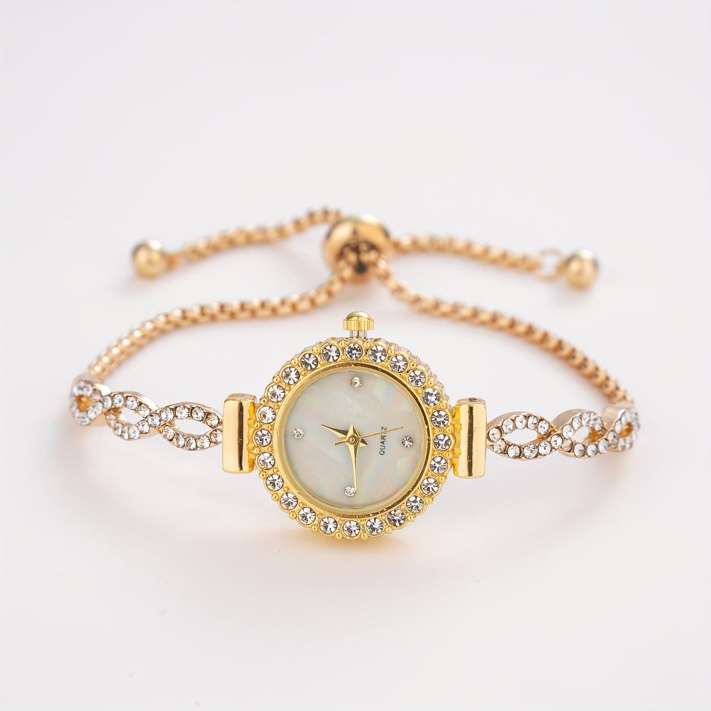 Luxury Women's Rhinestone Quartz Bracelet Watch – Elegant Iridescent Dial