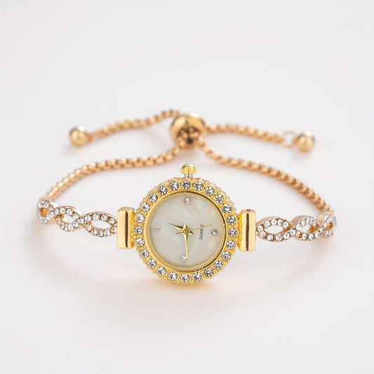 Luxury Women's Rhinestone Quartz Bracelet Watch – Elegant Iridescent Dial