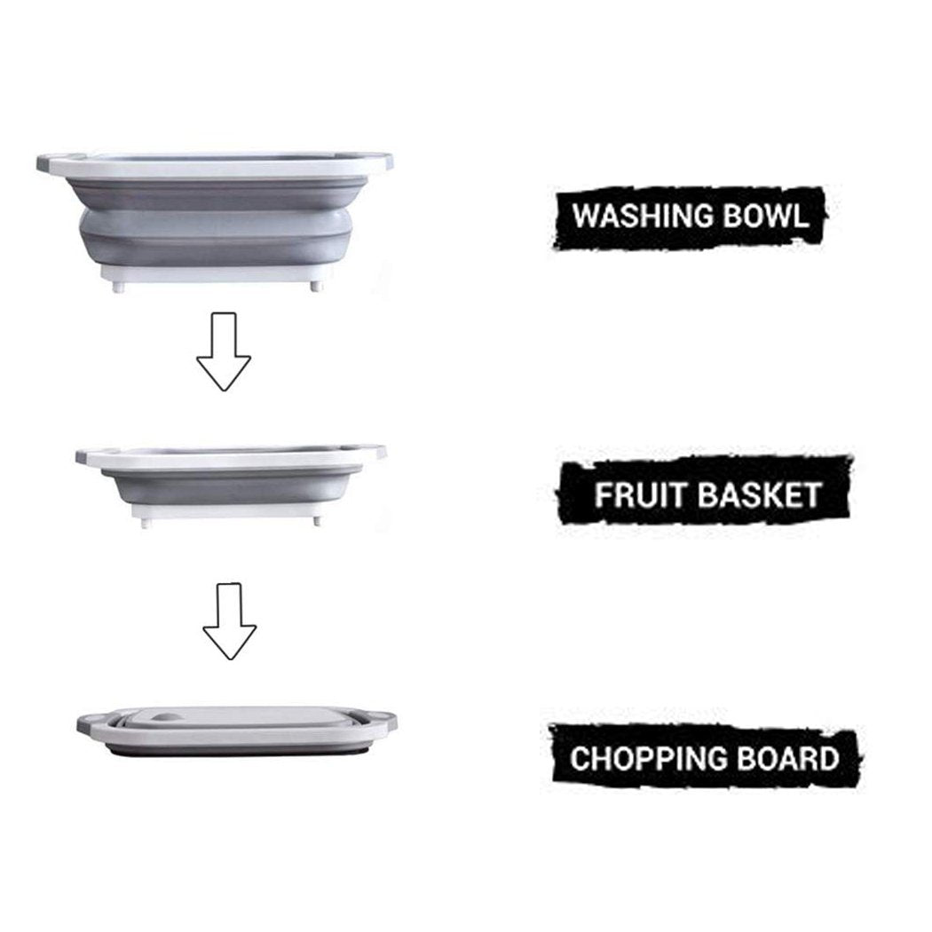 Foldable Chopping Board, Dish Rack, Washing Bowl & Draining Basket, 3in1 Multi-Function 