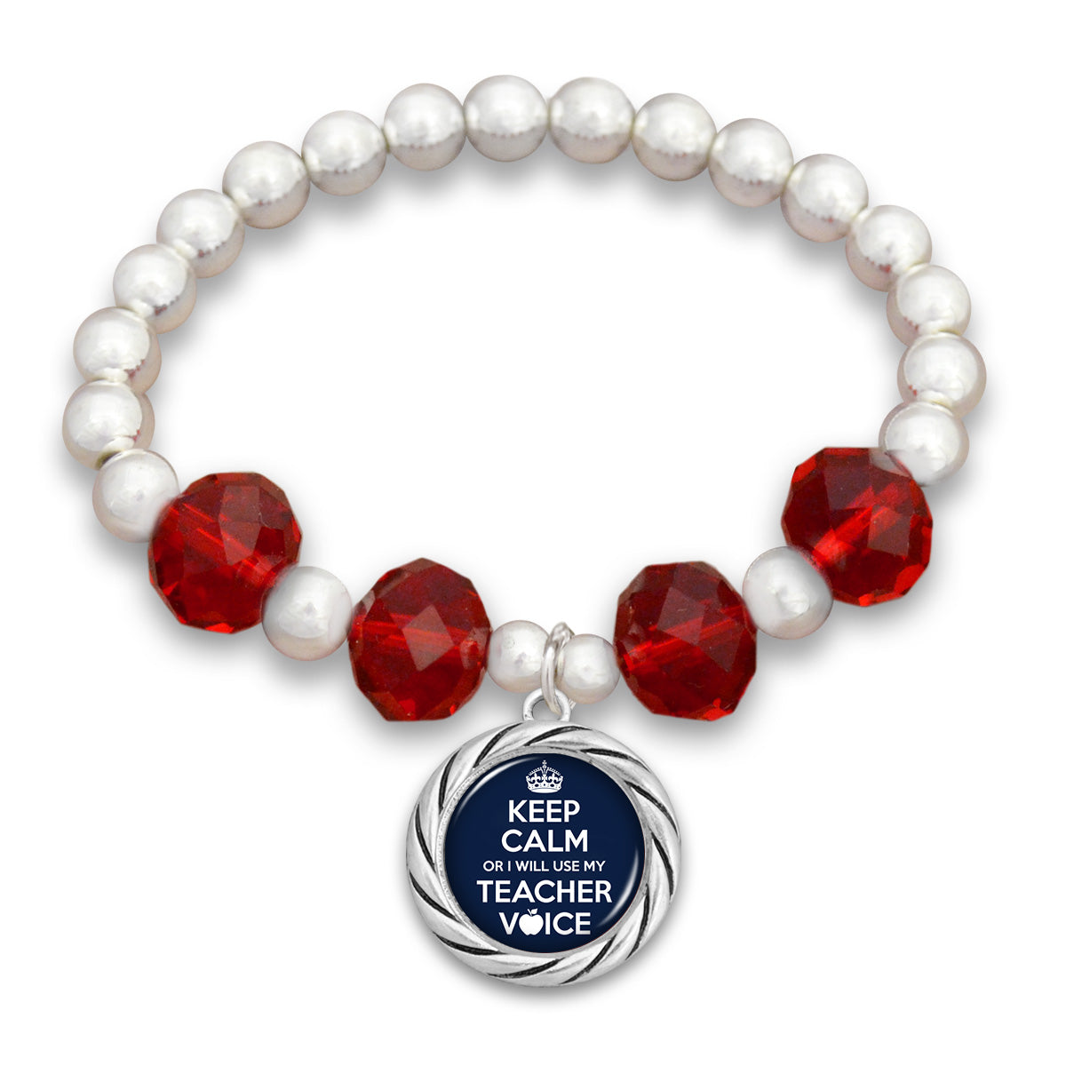 "Keep Calm Or I Will Use My Teacher Voice"  Beaded Stretch Bracelet