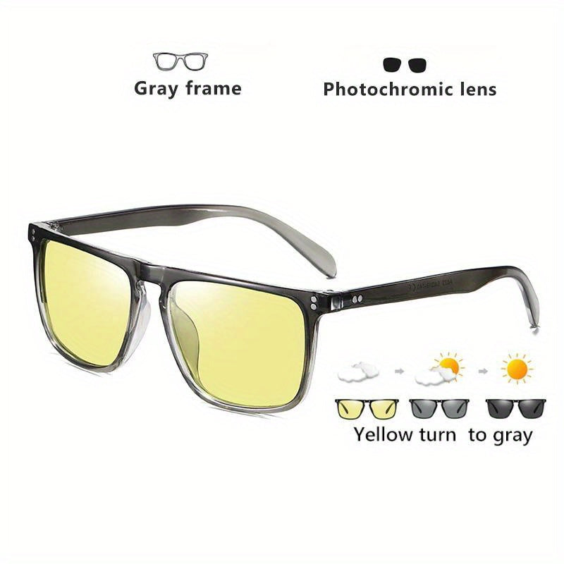 Trendy Classic Photochromic Flat Top Square Glasses – Versatile Eye Protection