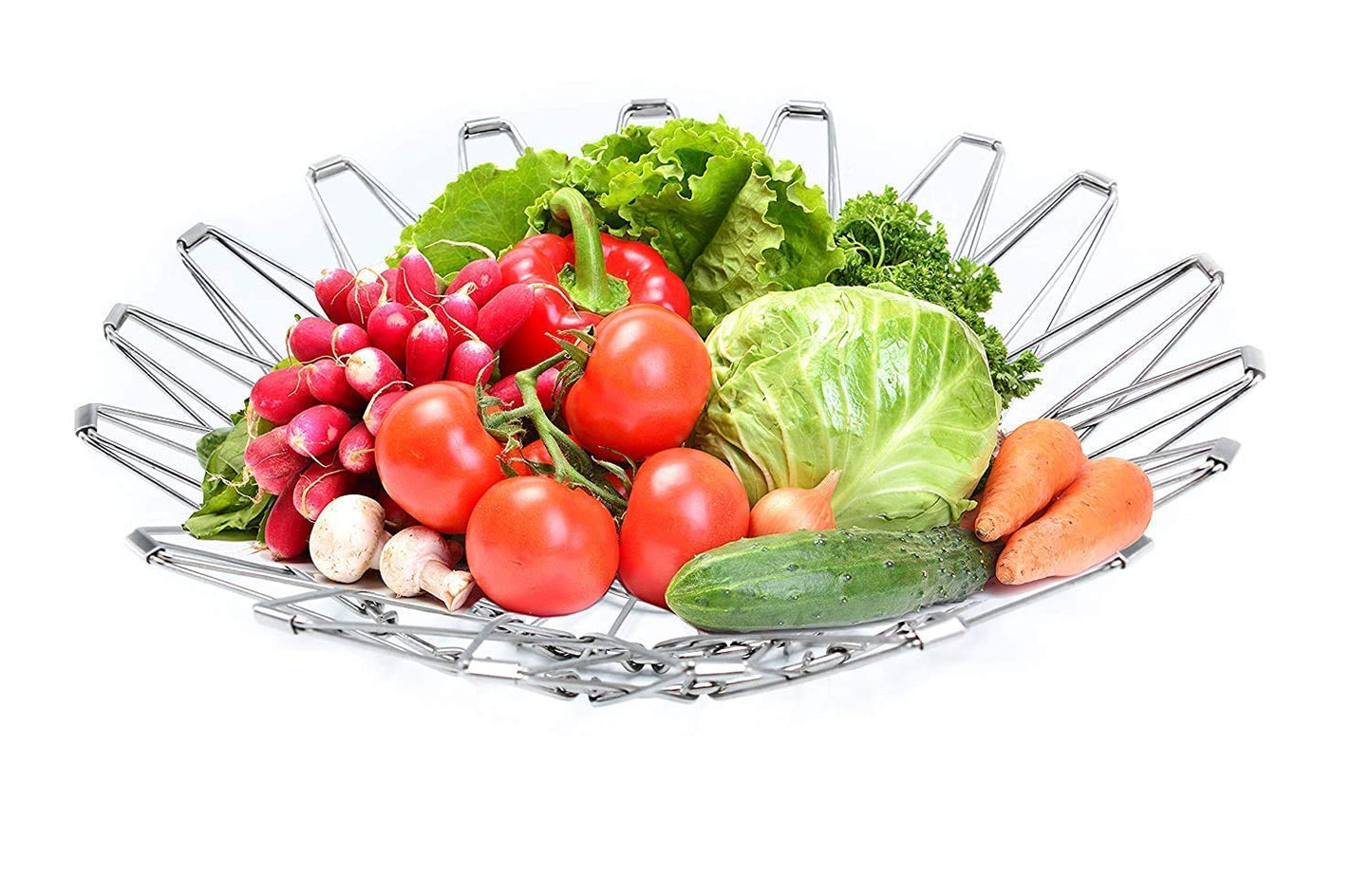 Multipurpose Fruit Basket Stainless Steel Wire Bowl Foldable Basket for Vegetable / Fruits / Dining