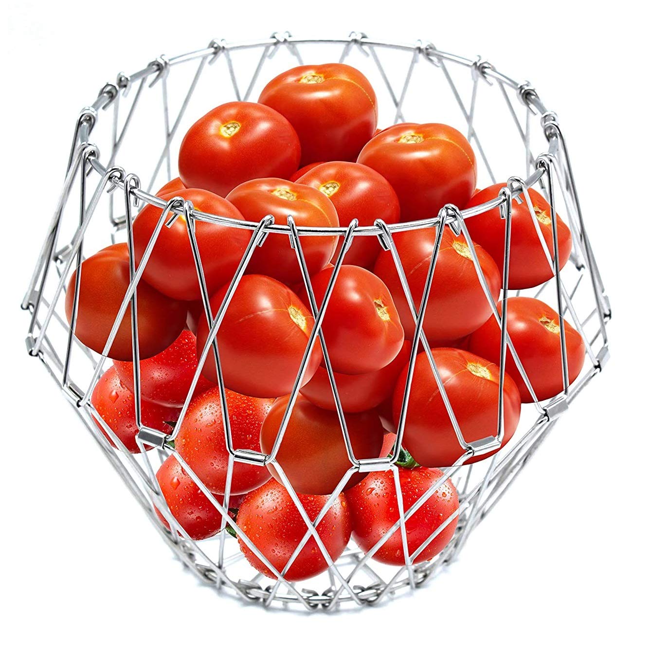 Multipurpose Fruit Basket Stainless Steel Wire Bowl Foldable Basket for Vegetable / Fruits / Dining