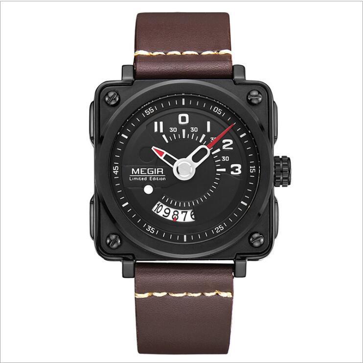 Megir Square Big Dial Watch Calendar Quartz Watch For Men 2040
