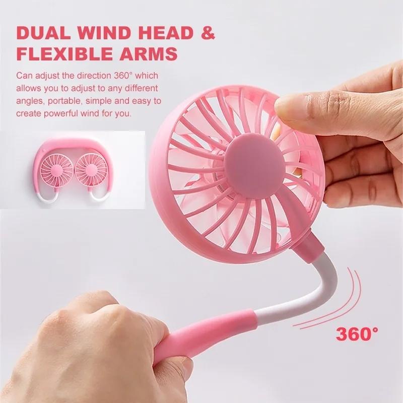 Portable USB Battery Rechargeable Mini Fan - Headphone Design Wearable Neckband Fan