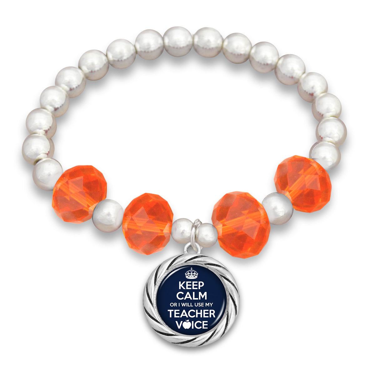 "Keep Calm Or I Will Use My Teacher Voice"  Beaded Stretch Bracelet