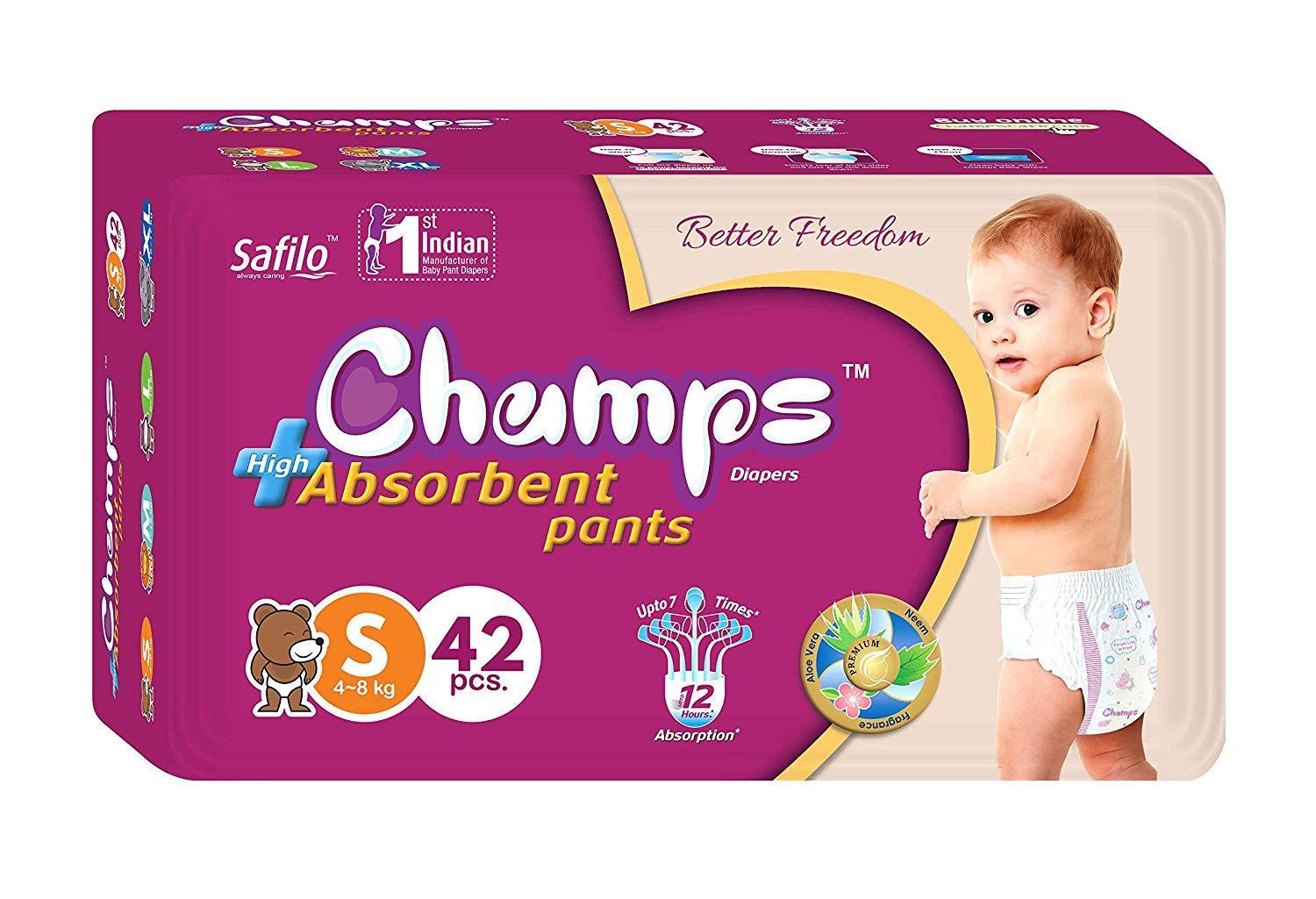 Premium Champs High Absorbent Pant Style Diaper Small Size, 42 Pieces (950_Small_42) 