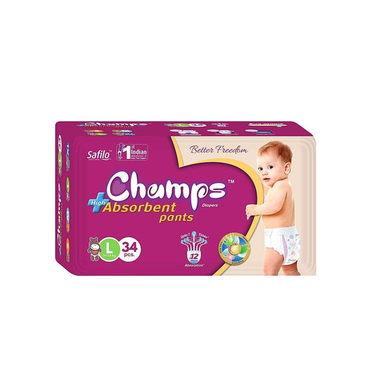 Premium Champs High Absorbent Pant Style Diaper Large Size, 34 Pieces (954_Large_34) 
