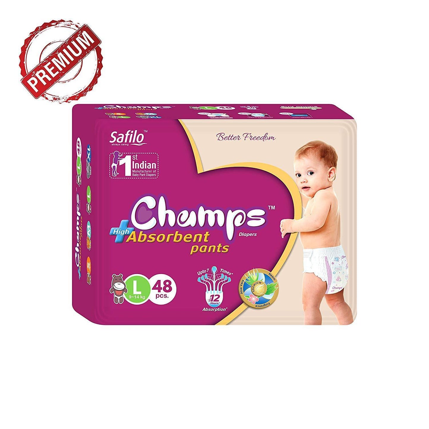 Premium Champs High Absorbent Pant Style Diaper Large Size, 48 Pieces(955_Large_48) 