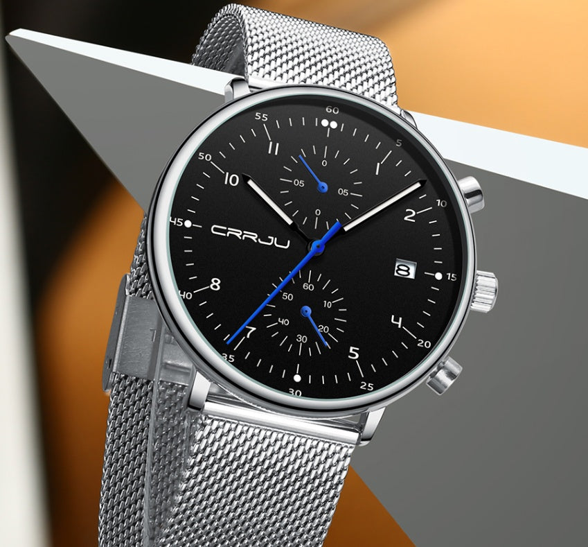 CRRJU Luxury Stainless Steel Quartz calendar watch for men 2278