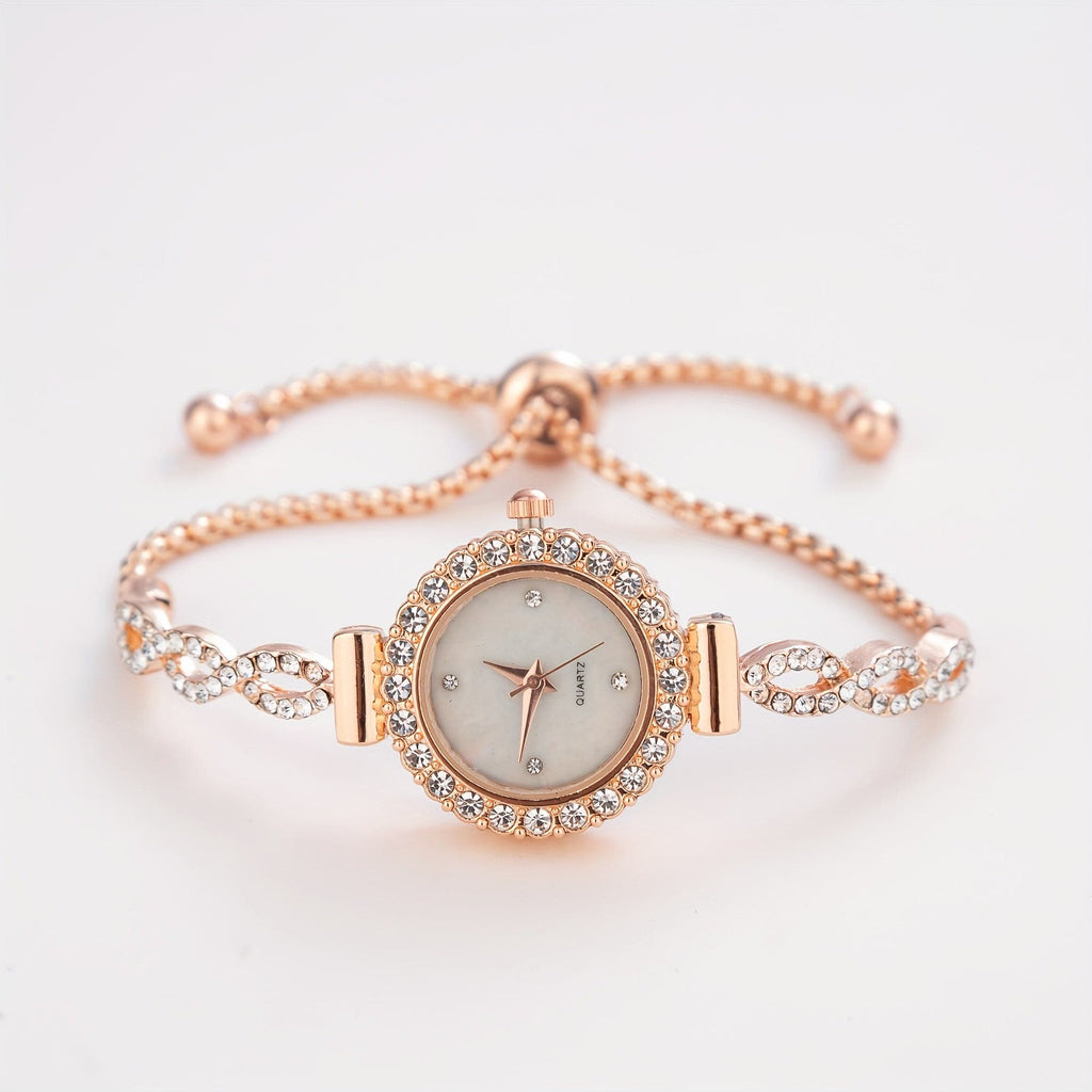 Luxury Women's Rhinestone Quartz Bracelet Watch – Elegant Iridescent Dial