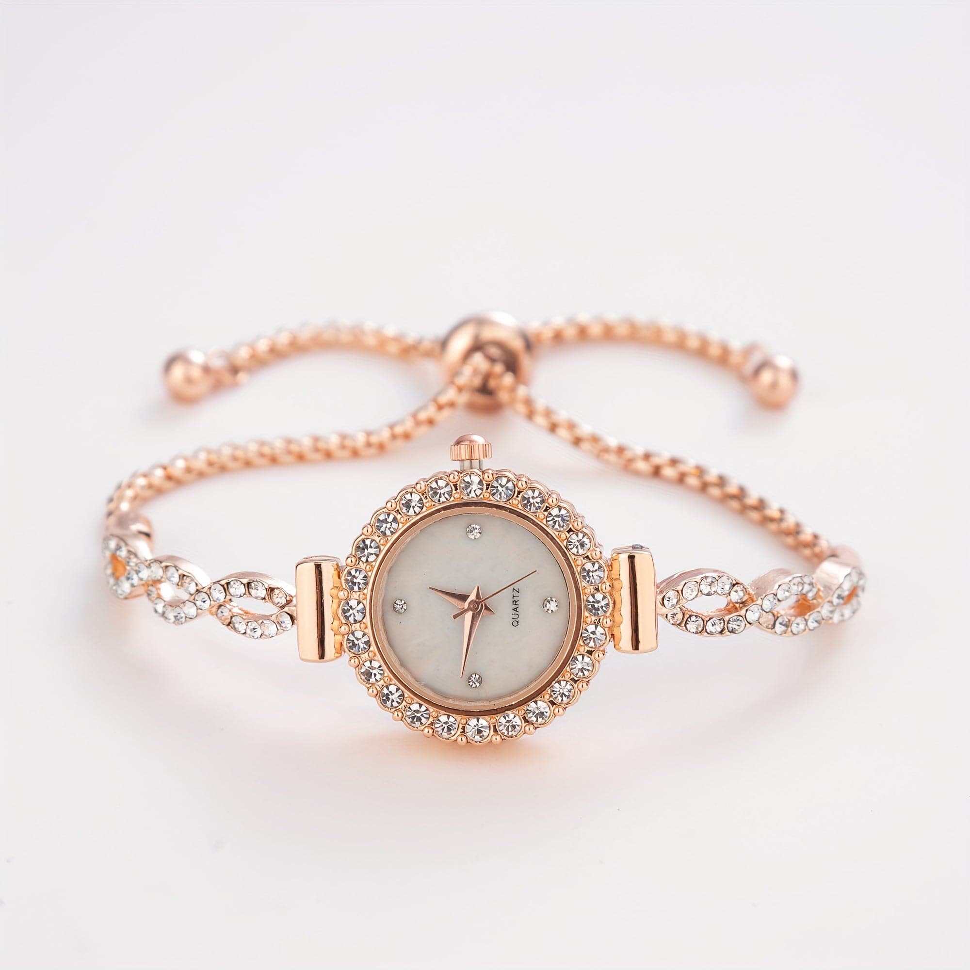 Luxury Women's Rhinestone Quartz Bracelet Watch – Elegant Iridescent Dial