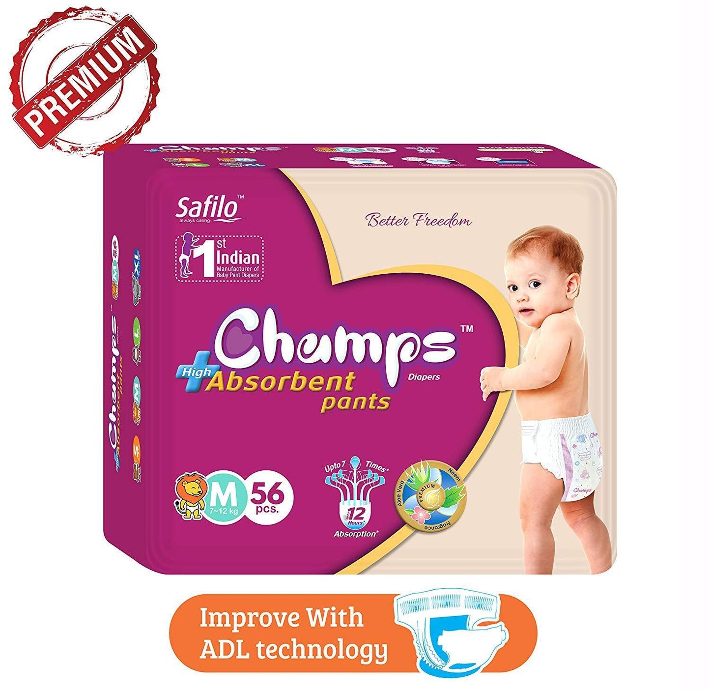 Premium Champs High Absorbent Pant Style Diaper Medium Size, 40 Pieces (952_Medium_40) 