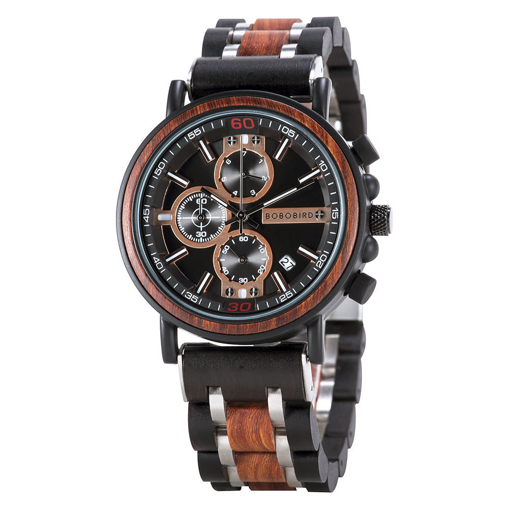 BOBOBIRD Wooden Multi-functional Business Quartz Watch for Men