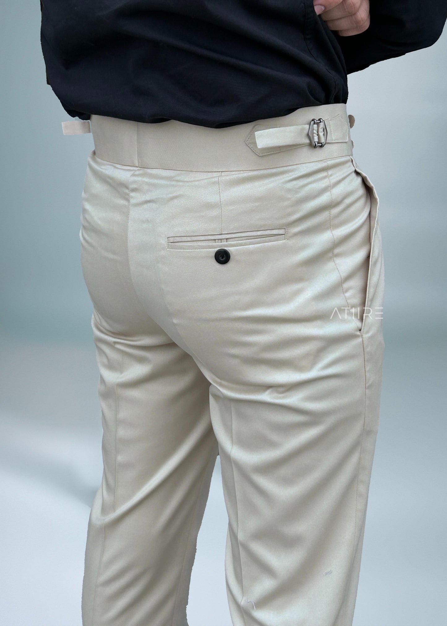 BEIGE DOUBLE PLEATED BUCKLE GURKHA PANTS BY ATIIRE