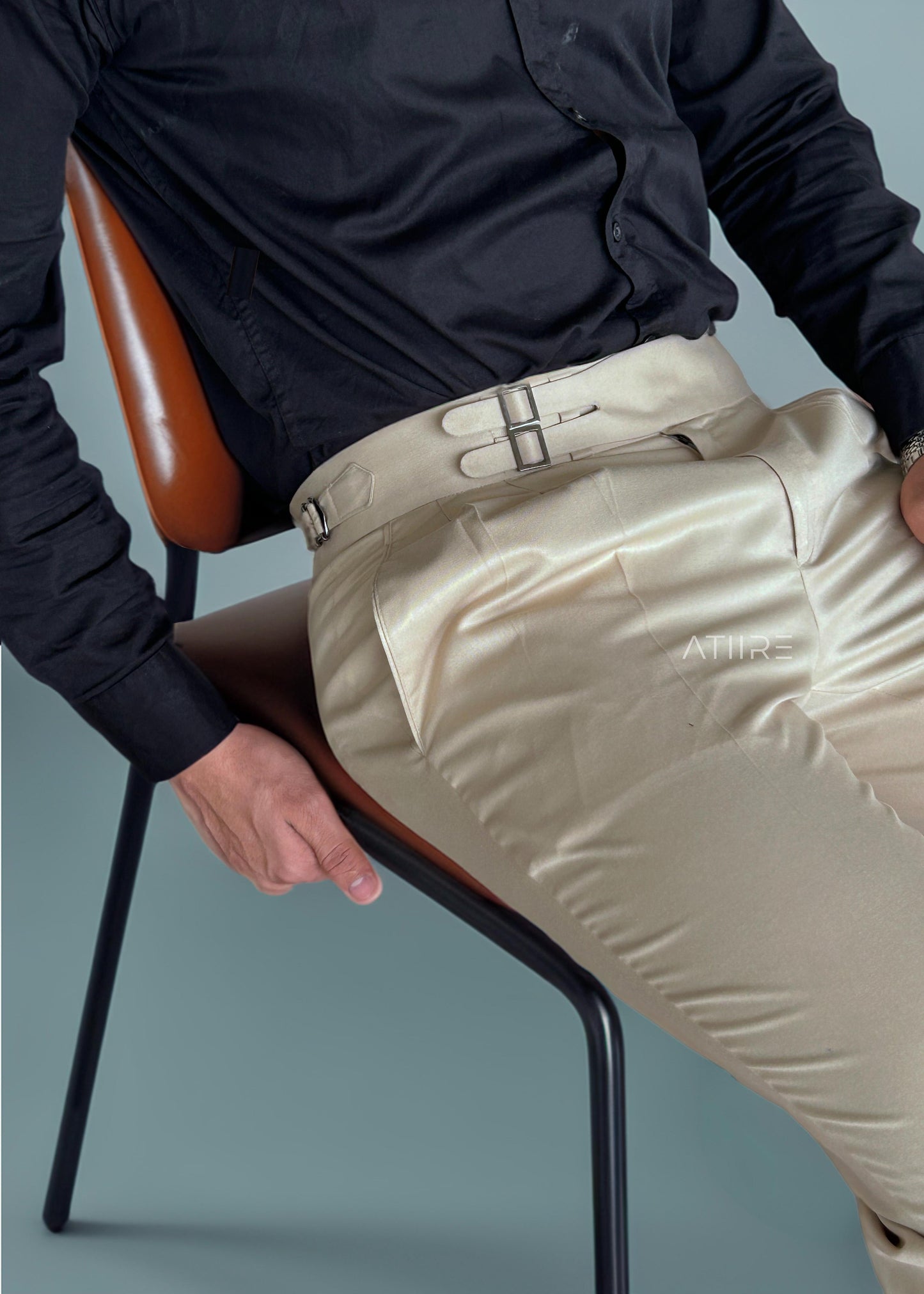 BEIGE DOUBLE PLEATED BUCKLE GURKHA PANTS BY ATIIRE