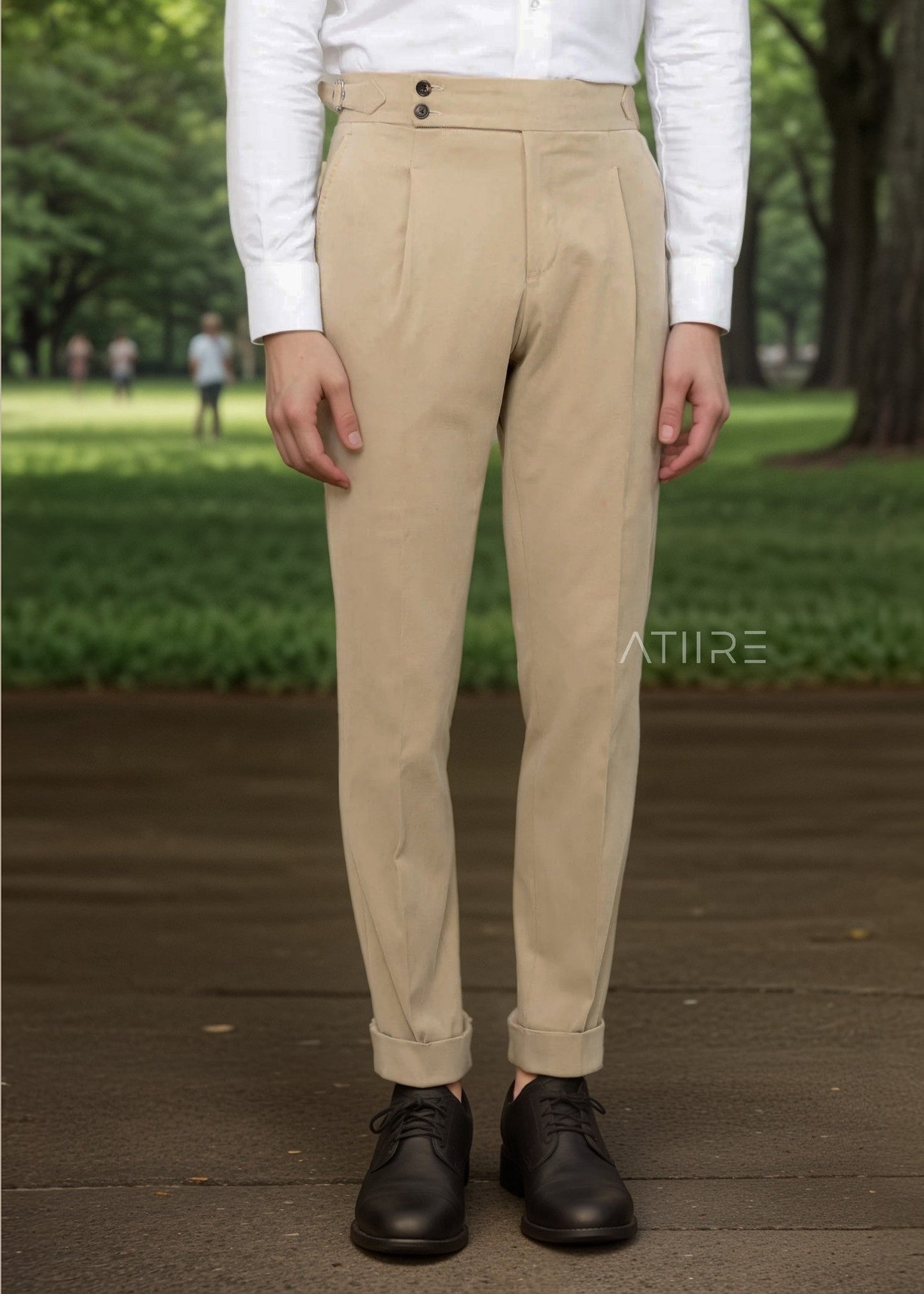 BIEGE SIGNATURE BUTTONED GURKHA PANTS BY ATIIRE