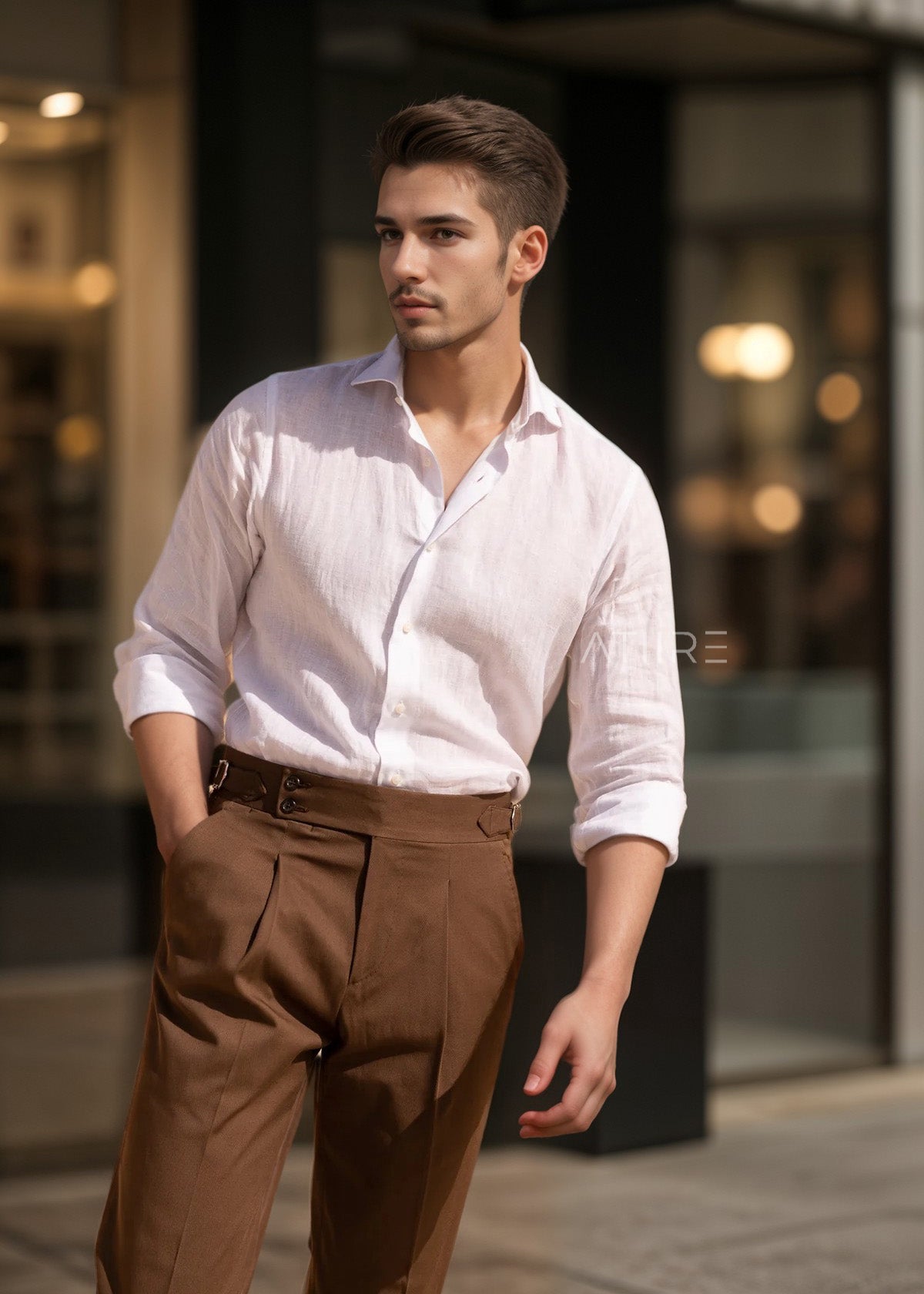 WOOD BROWN SIGNATURE BUTTONED GURKHA PANTS BY ATIIRE