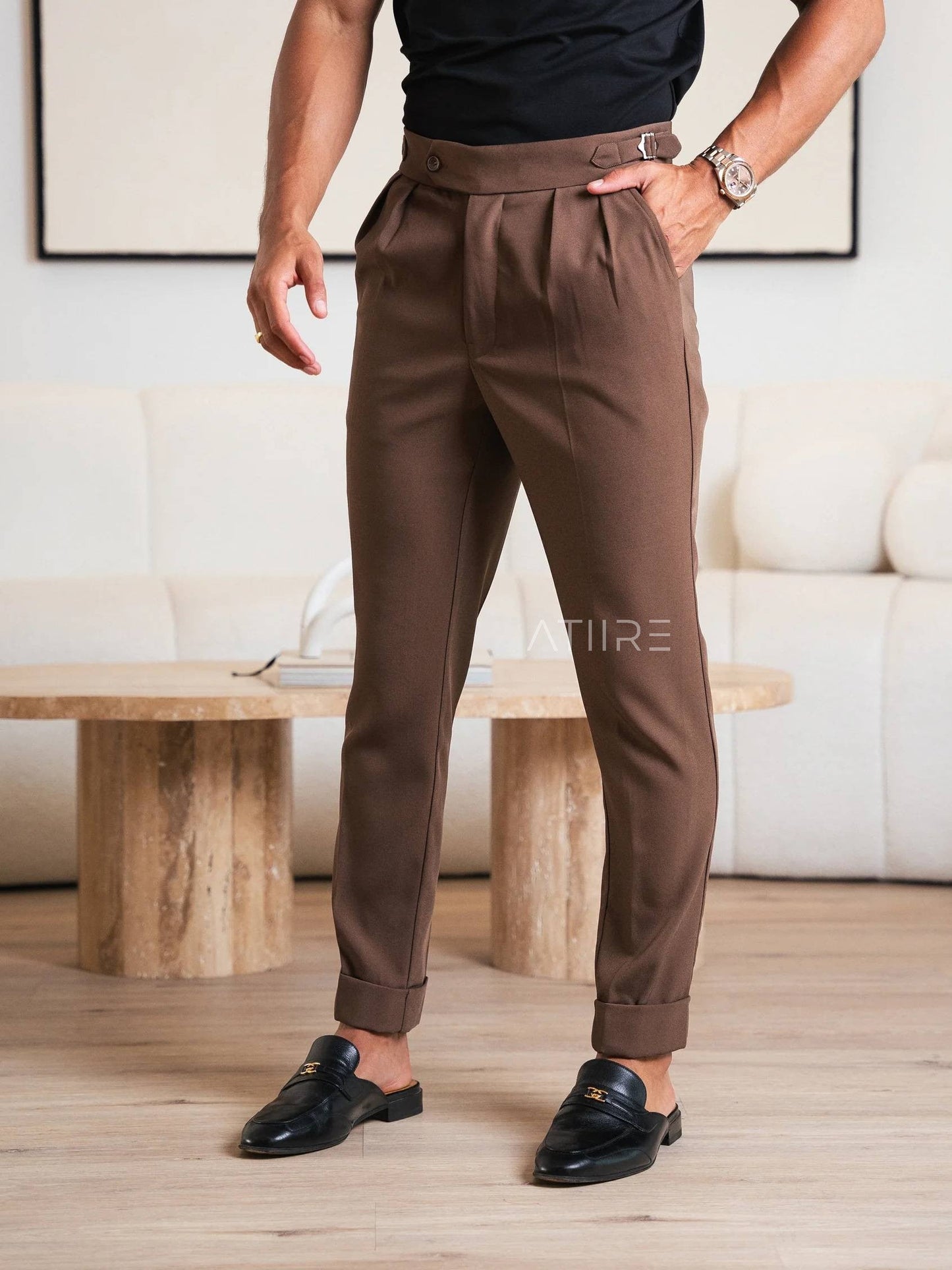 BROWN SIGNATURE ITALIAN GURKHA PANTS BY ATIIRE