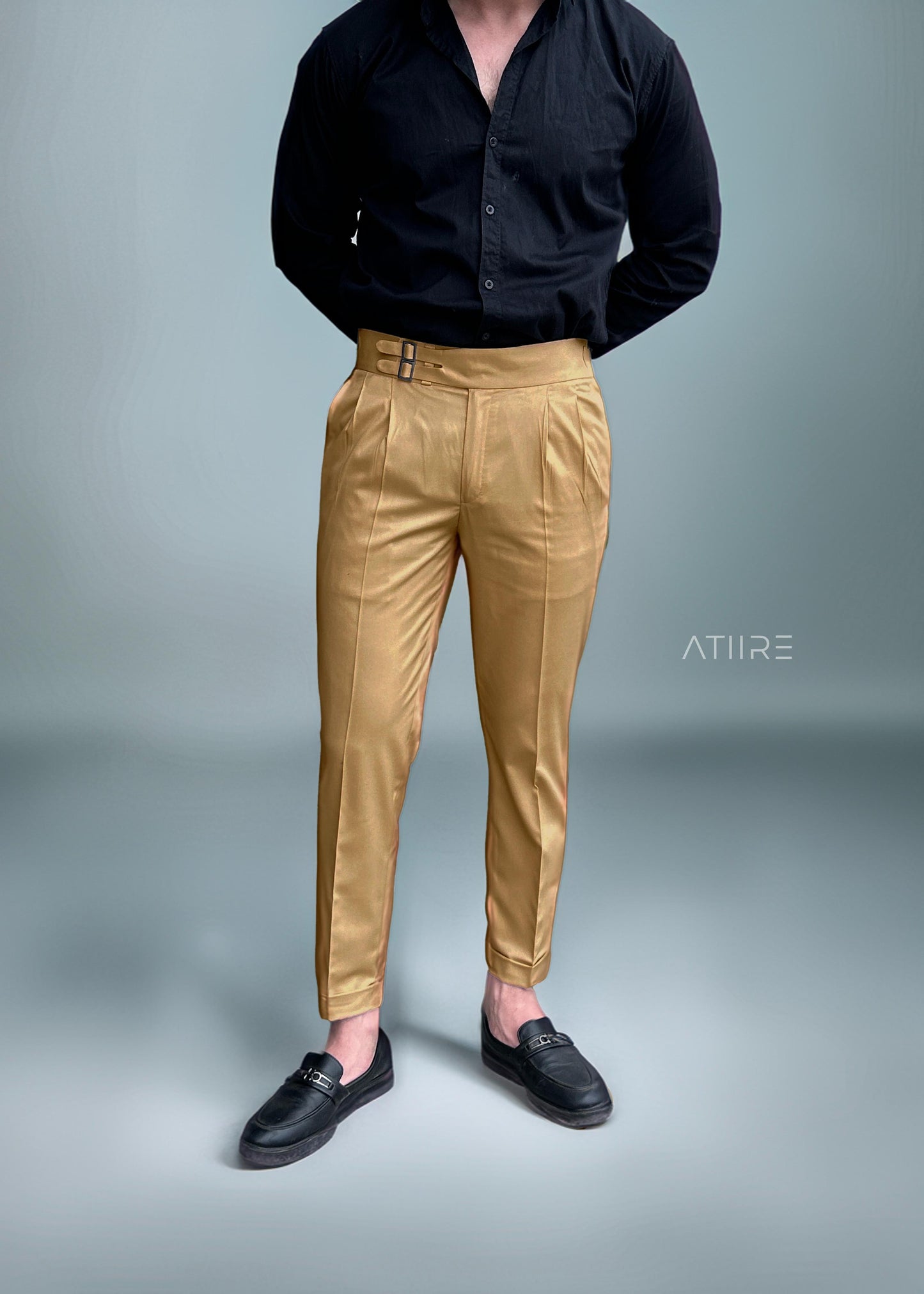CAMEL BROWN DOUBLE PLEATED BUCKLE GURKHA PANTS BY ATIIRE
