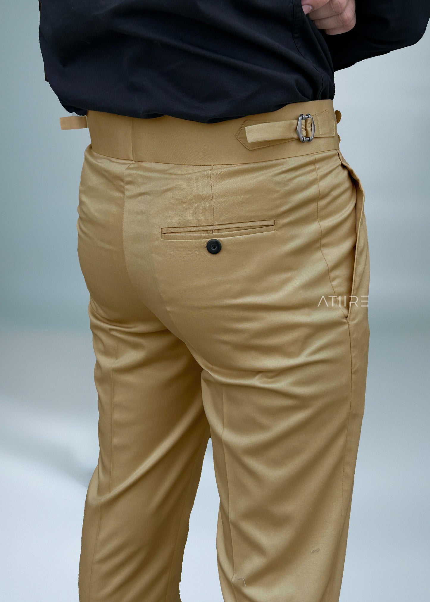 CAMEL BROWN DOUBLE PLEATED BUCKLE GURKHA PANTS BY ATIIRE
