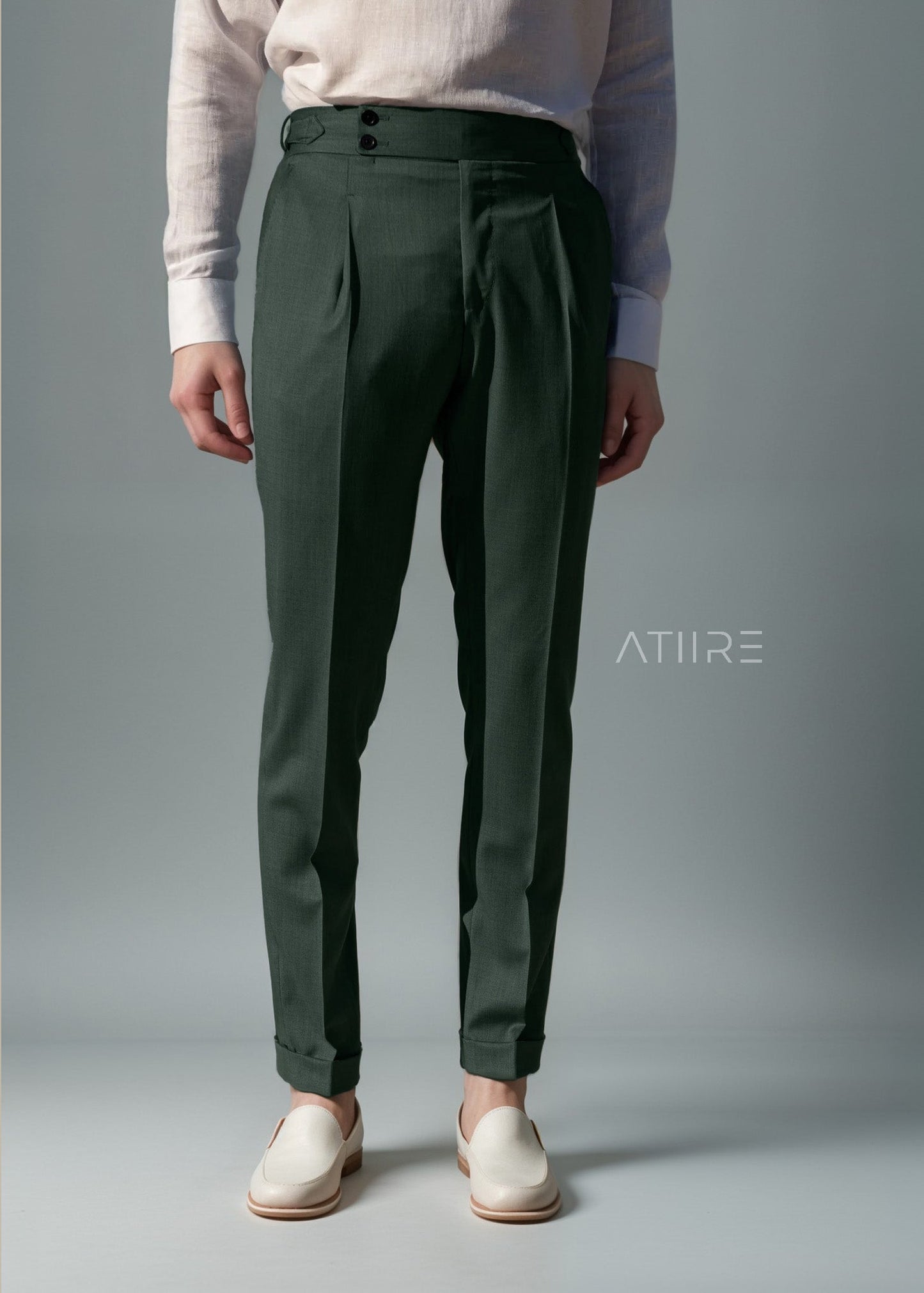 BOTTLE GREEN SIGNATURE BUTTONED GURKHA PANTS BY ATIIRE
