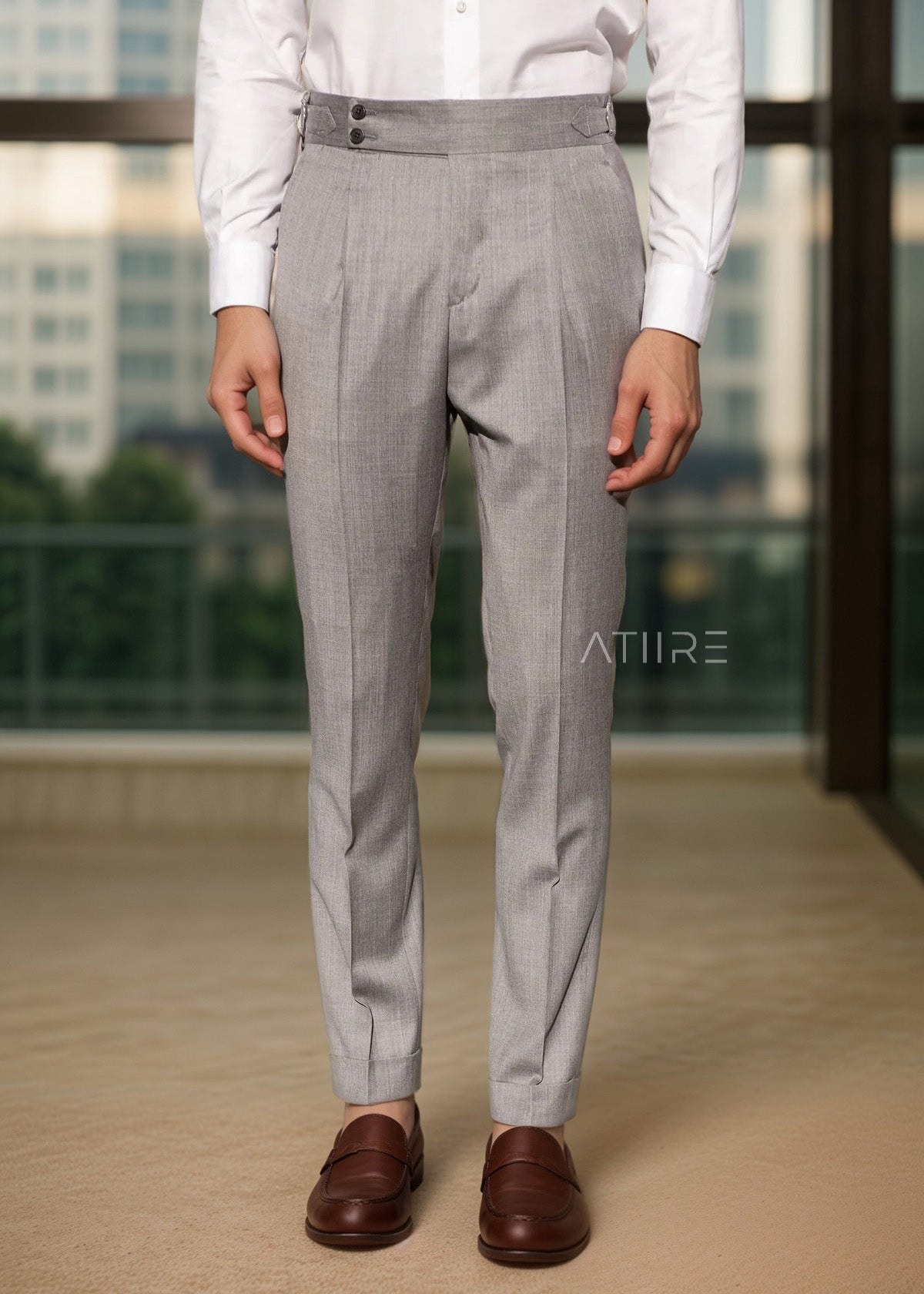 ASH GREY SIGNATURE BUTTONED GURKHA PANTS BY ATIIRE