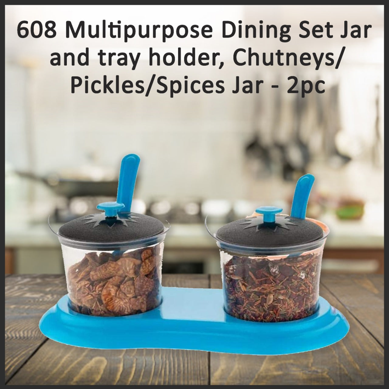 Multipurpose Dining Set Jar and tray holder, Chutneys/Pickles/Spices Jar - 2pc 