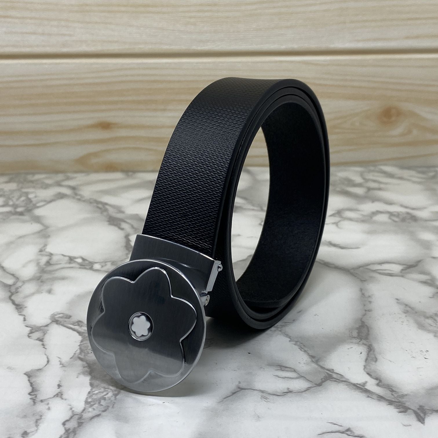 Flower Pattern Round Pin Buckle Leather Belt For Men-SunglassesCraft