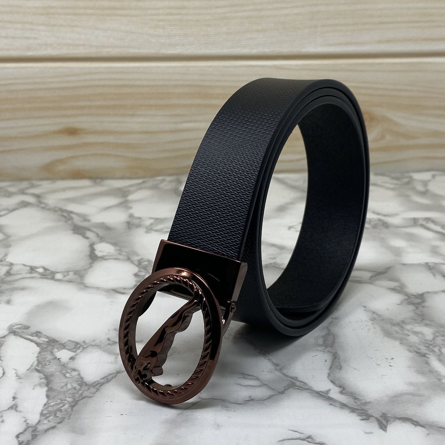 Round Jaguar Metal Buckle With Leather Strap Belt-SunglassesCraft