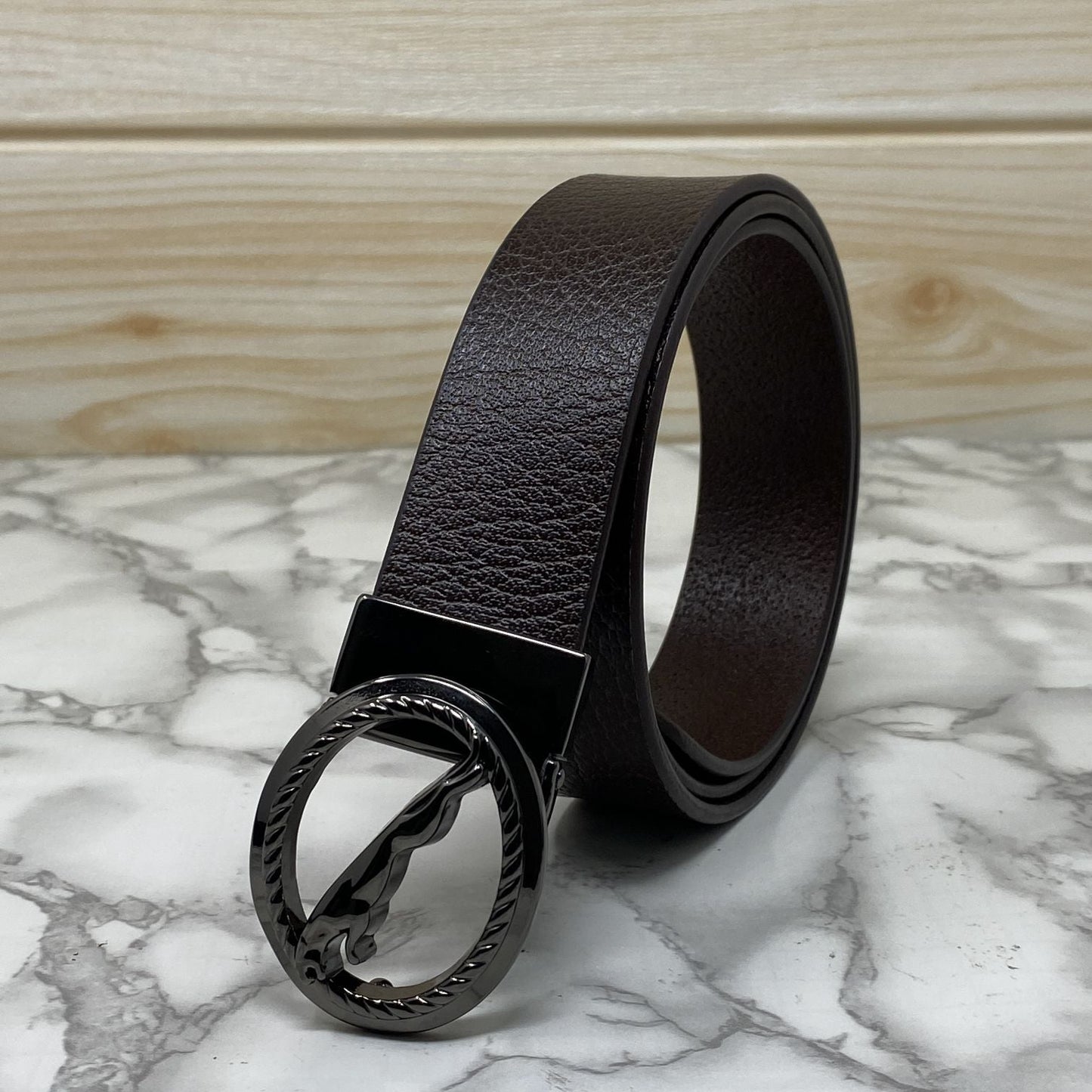 Round Jaguar Metal Buckle With Leather Strap Belt-SunglassesCraft