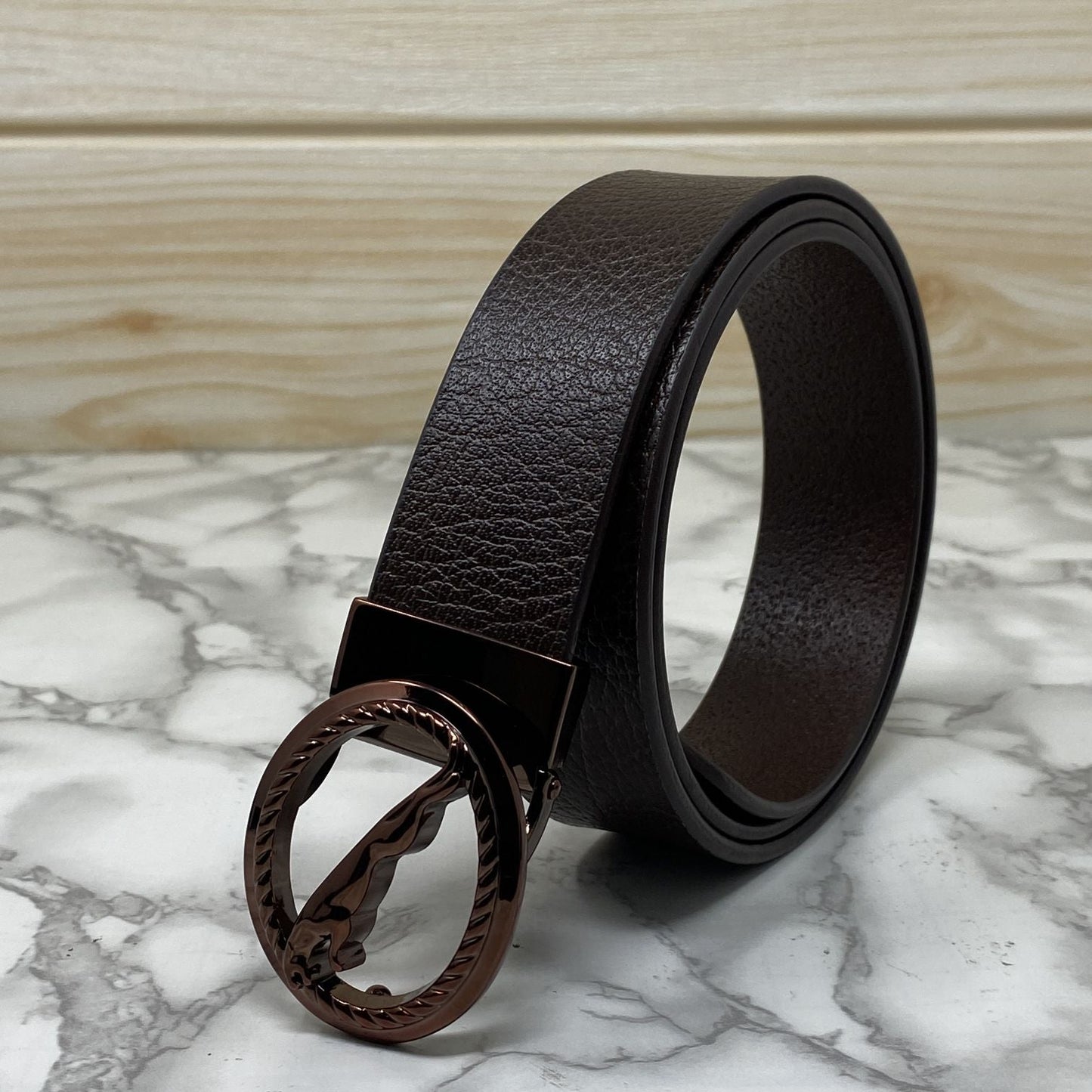 Round Jaguar Metal Buckle With Leather Strap Belt-SunglassesCraft