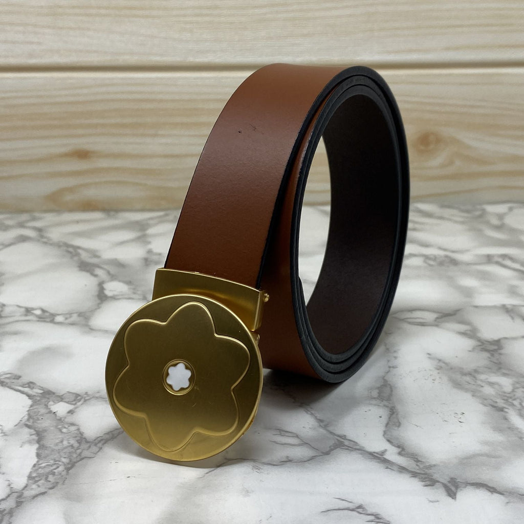 Flower Pattern Round Pin Buckle Leather Belt For Men-SunglassesCraft