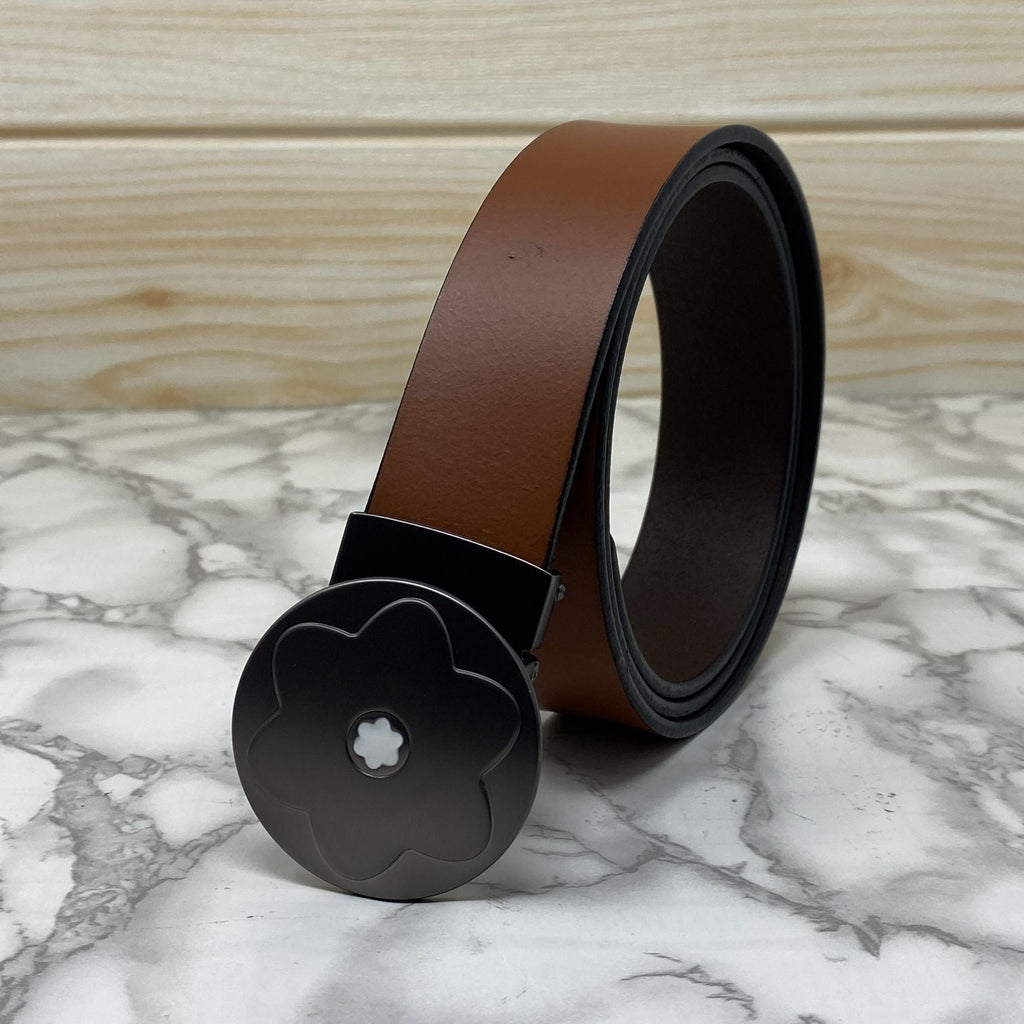 Flower Pattern Round Pin Buckle Leather Belt For Men-SunglassesCraft
