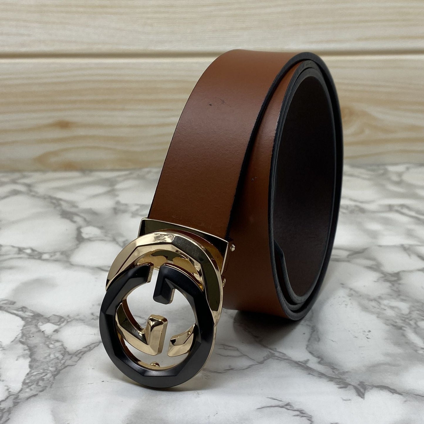 Two Tone Metal Round GG Leather Strap Belt-SunglassesCraft
