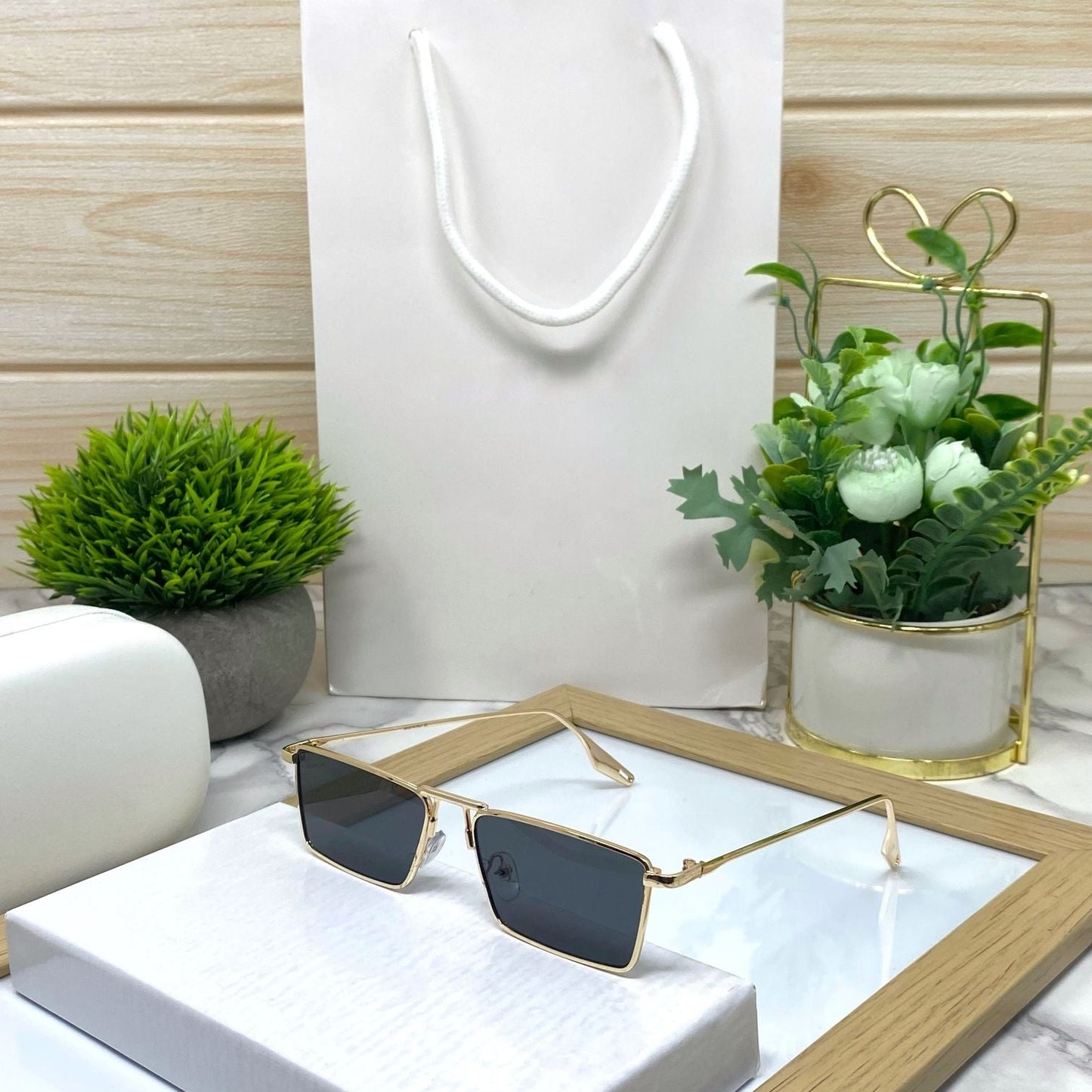 Vintage Metal Small Rectangle Sunglasses Unisex-SunglassesCraft