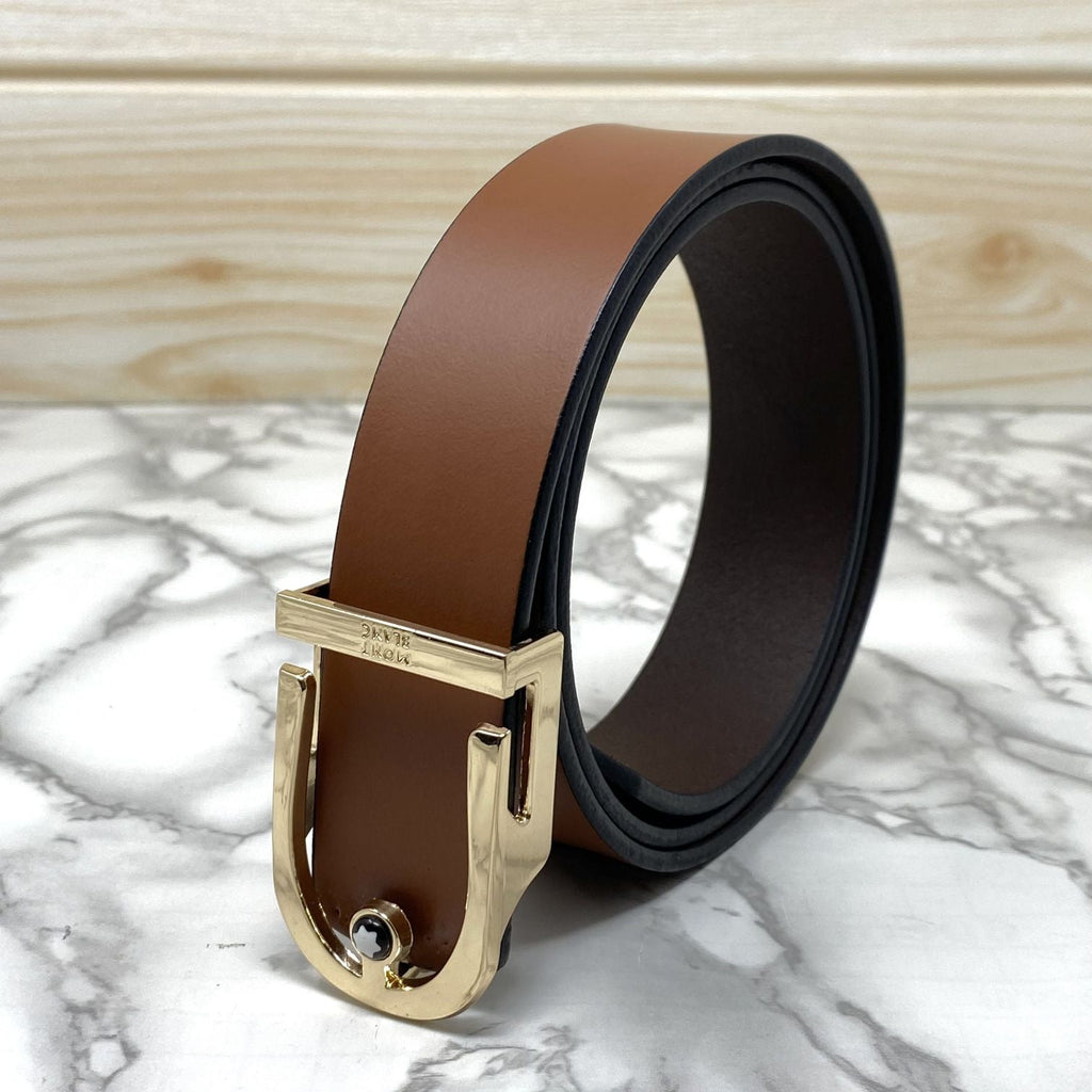 U-Shape Signature Formal Leather Strap Belt-SunglassesCraft